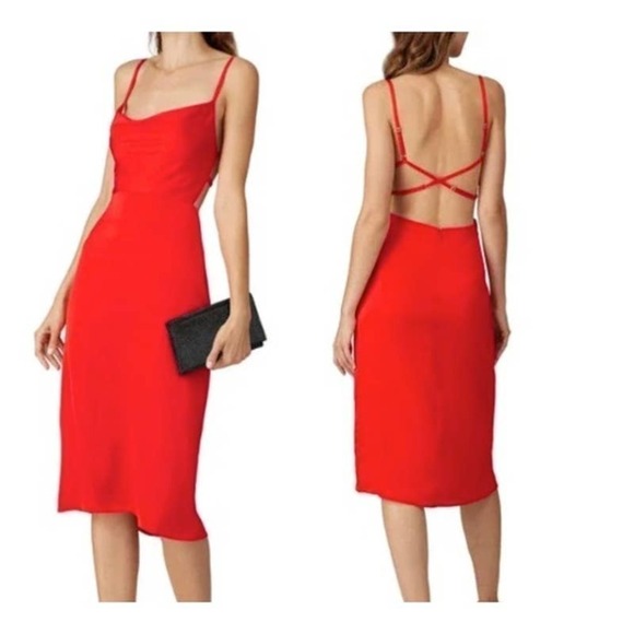 Fame & Partners The Toluca Dress Open Back Sheath High-Low Sleeveless Red 10 - Picture 1 of 11